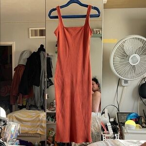 Wild Fable Orange Ribbed Midi Dress